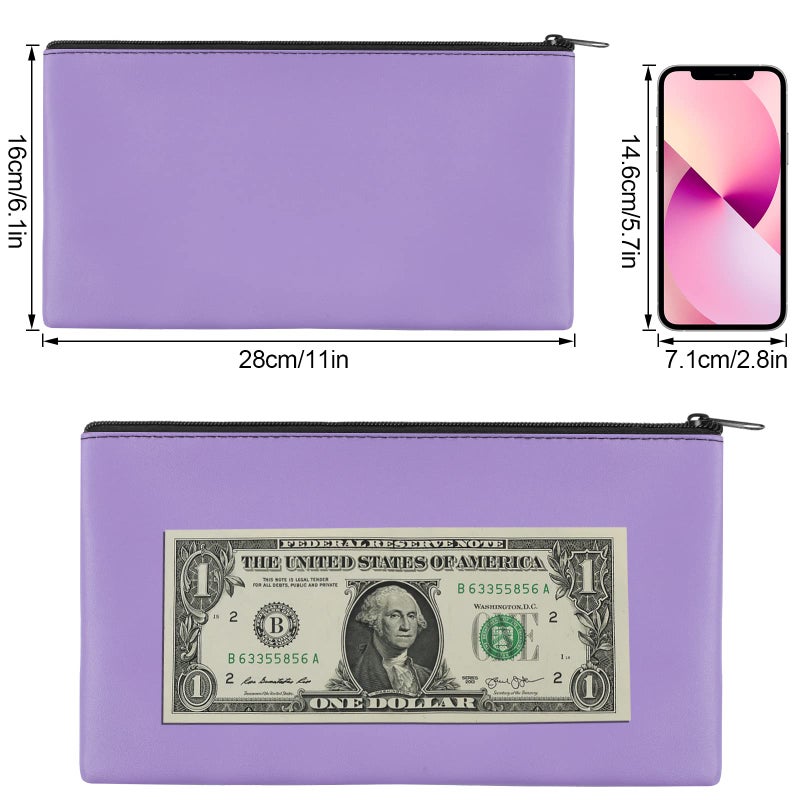 Joyberg 2 Pieces Money Bags With Zipper   11x6.1 inch Money Pouch  Bank Bag  Cash Bag   Check Wallet  Cosmetics(Purple) - Image 2